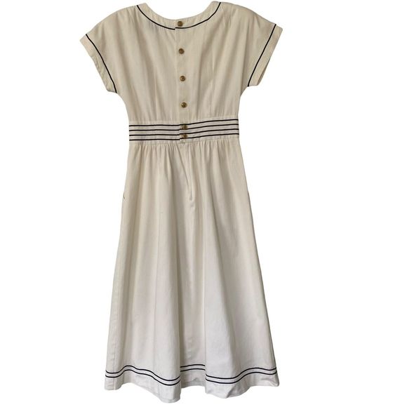 Rare Vintage Lanz Originals Sailor Midi Dress Fit & Flare White Gold Button - Picture 2 of 10